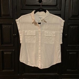 A&F Front Pocket White Linen Loose Drop Shoulder Sleeveless